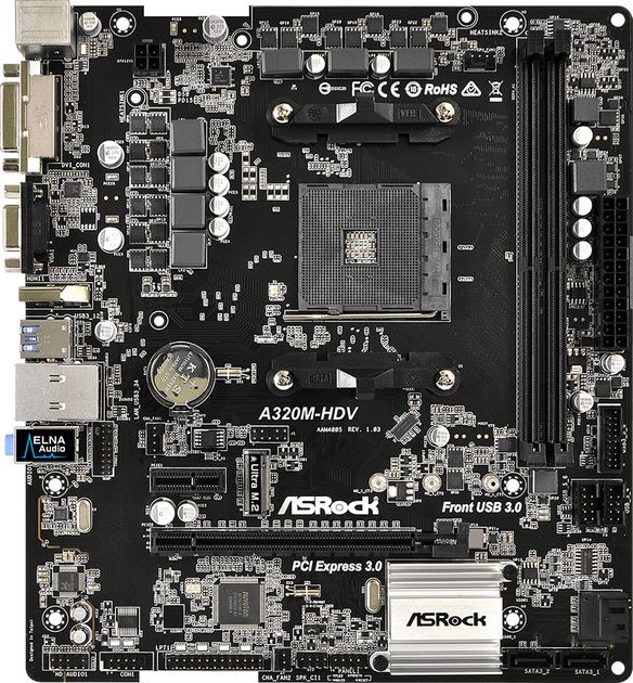 Материнская плата ASRock A320M-HDV (sAM4, AMD A320, MicroATX) (A320M-HDV) Новый